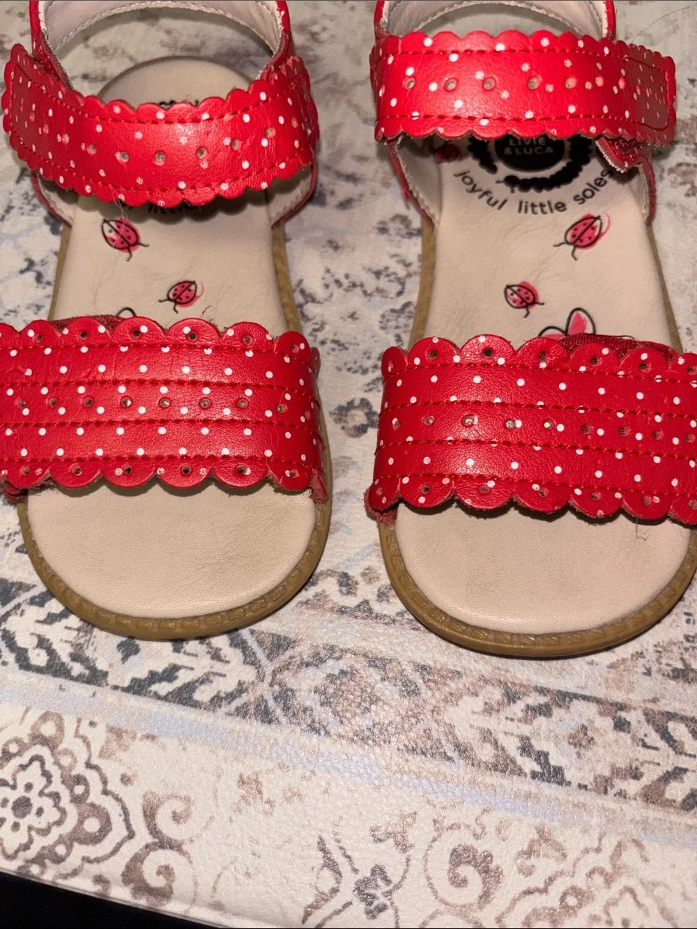 Livie & Luca Posey Red Polka Dot Sandals Shoes Ladybug Velcro Straps Sz 10